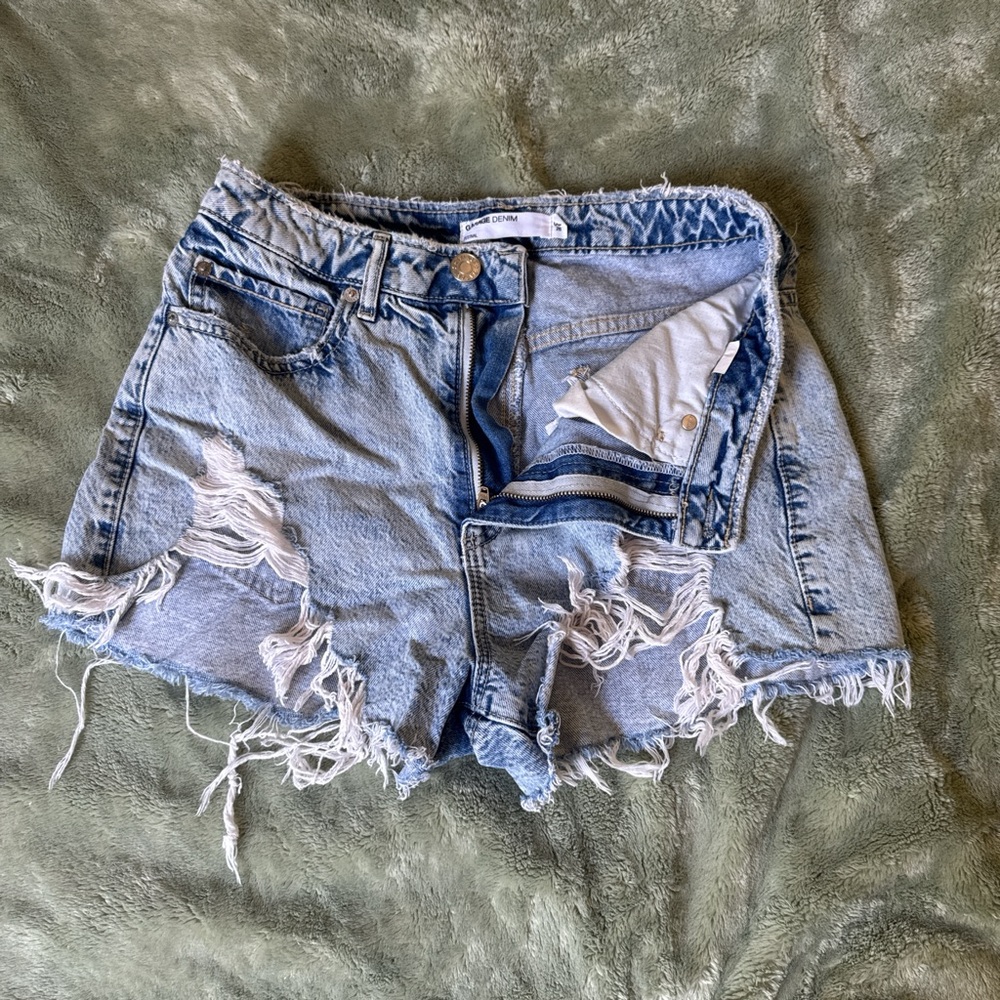 Garage Light Blue Distressed Jean Shorts